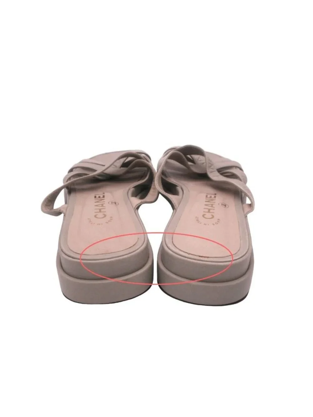 Chanel Sandals Leather Logo Cross Belt Strap Shoes Gray Green